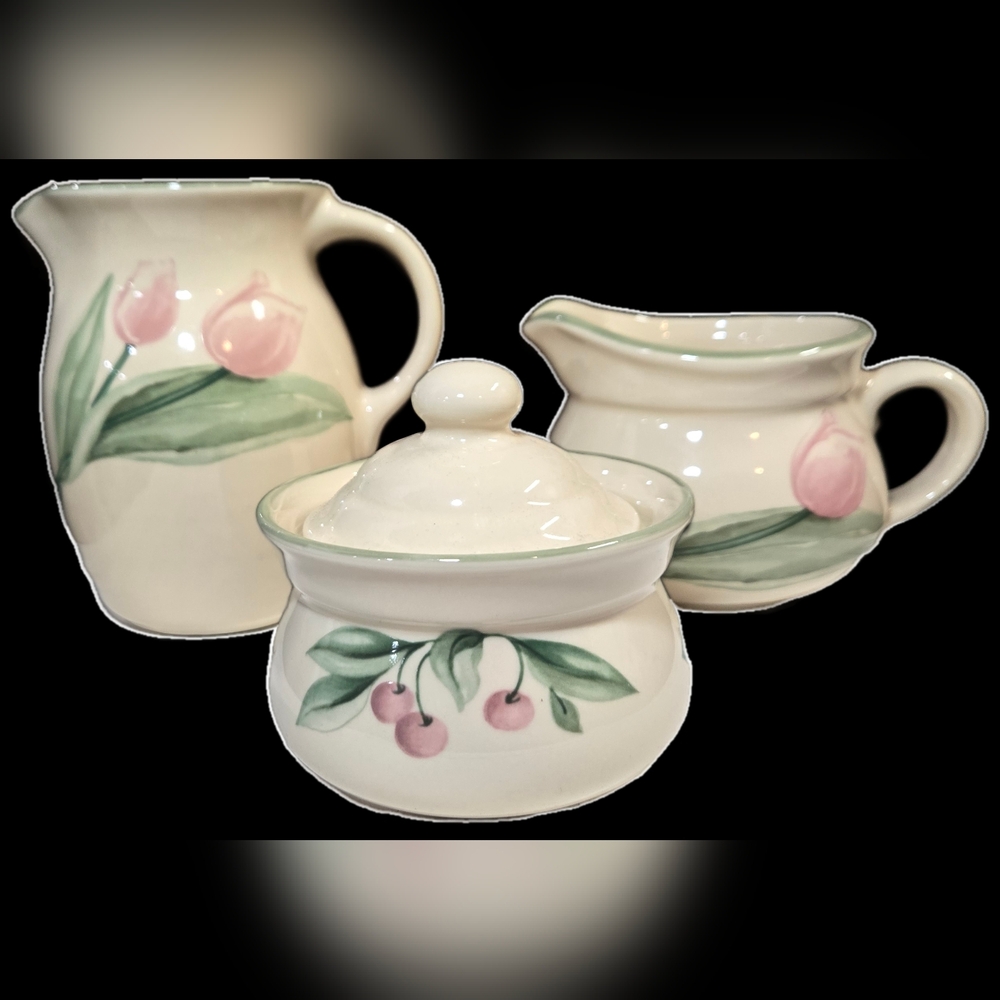 Vintage Pfaltzgraff Garden Party Pitcher, Creamer and Sugar Bowl Set